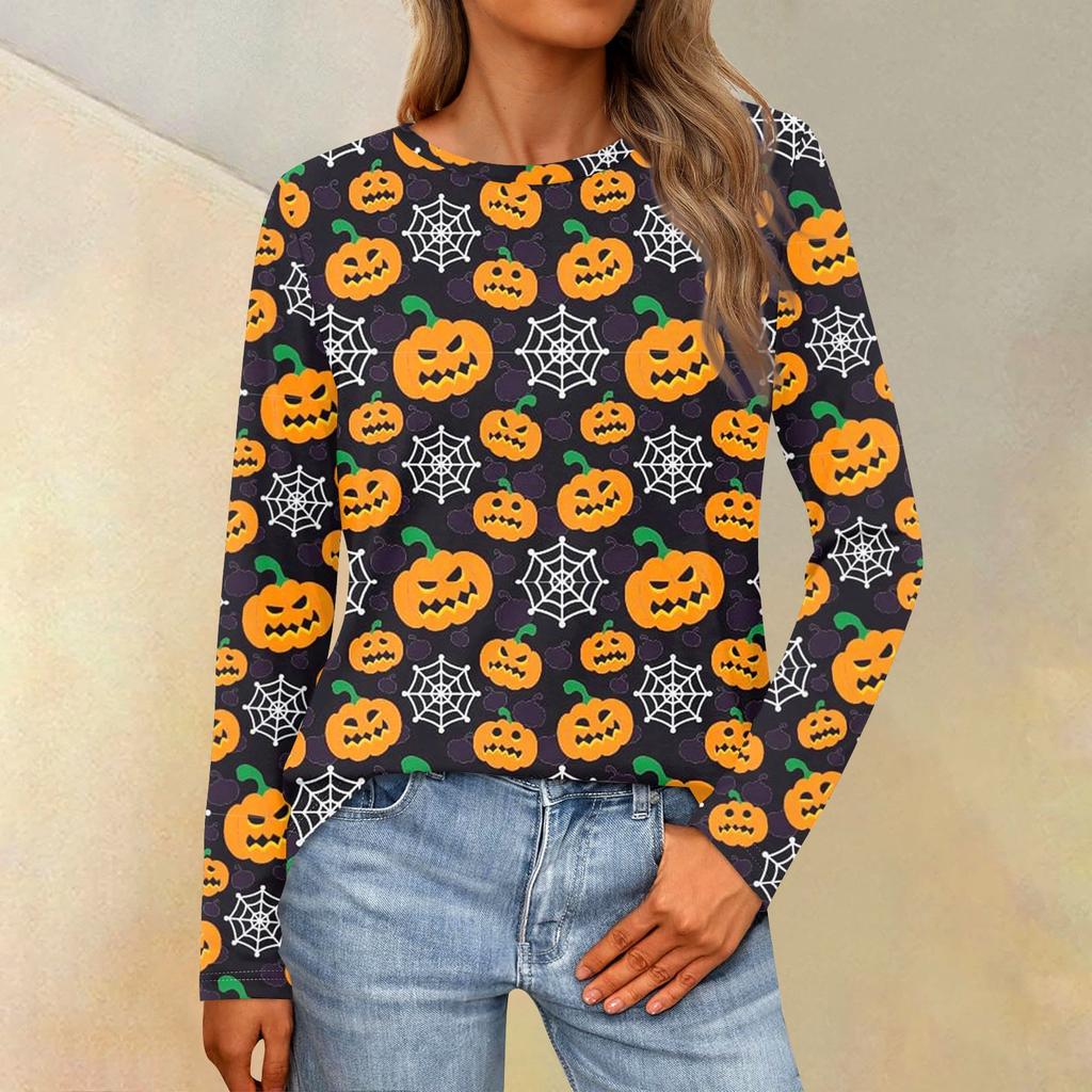 Женская свободная повседневная повседневная футболка с длинным рукавом и круглым вырезом, сплошной цвет, топ