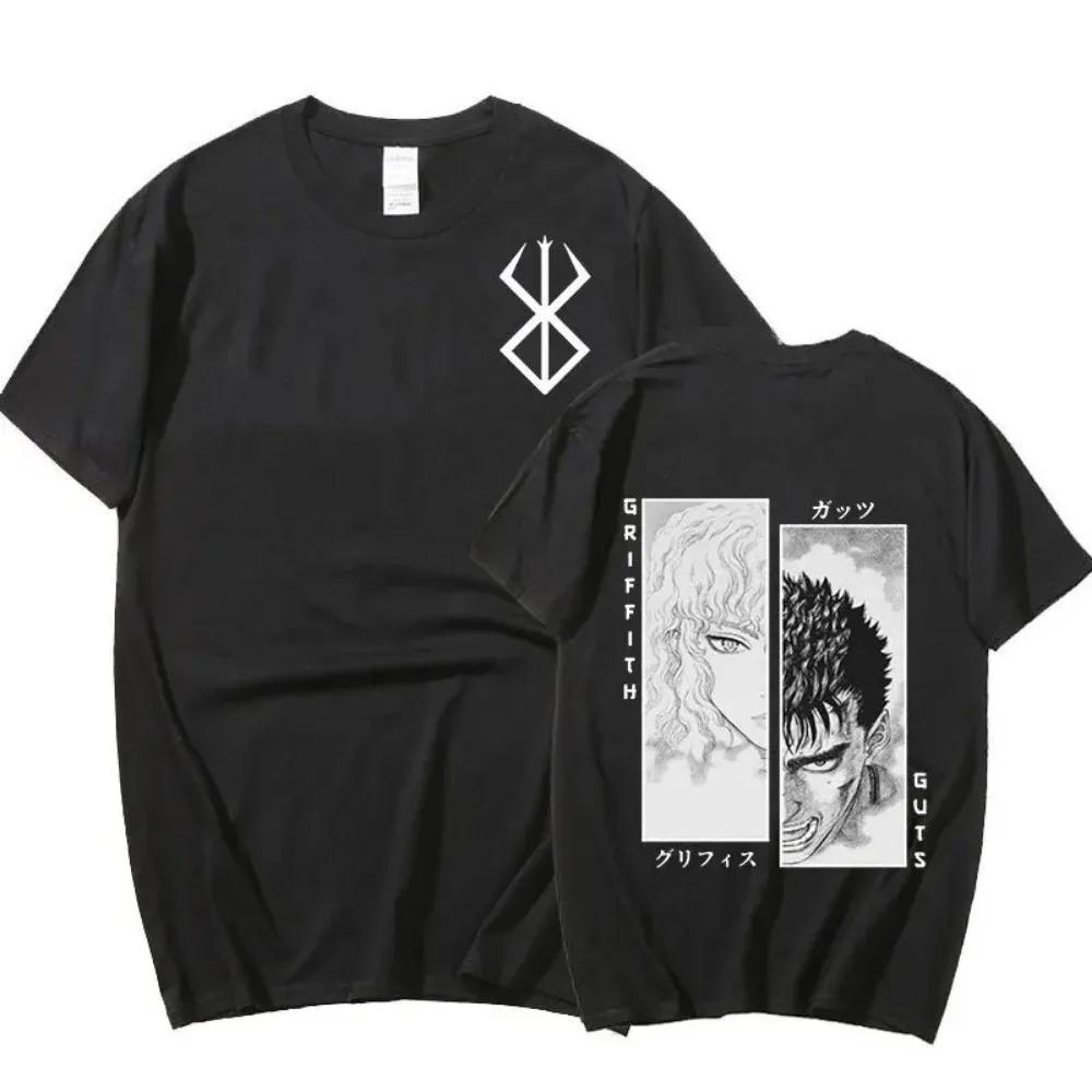 Футболка аниме Berserk, летняя мужская и женская хлопковая футболка большого размера с коротким рукавом, футболка с принтом, топы 2024 года, футболка, трендовая одежда для фанатов