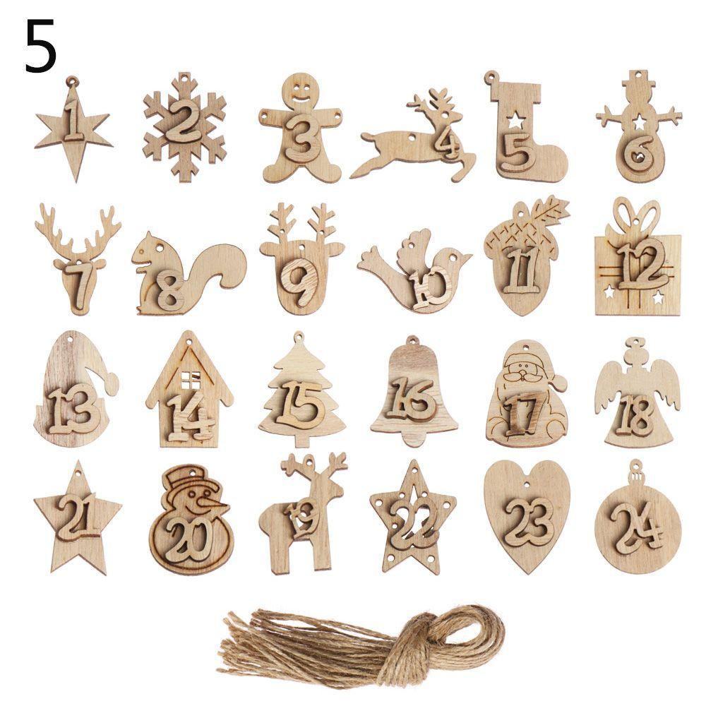 Bags Decor Ornament Number Label Wooden Pendant Christmas Advent Calendar Countdown Hanging Tags