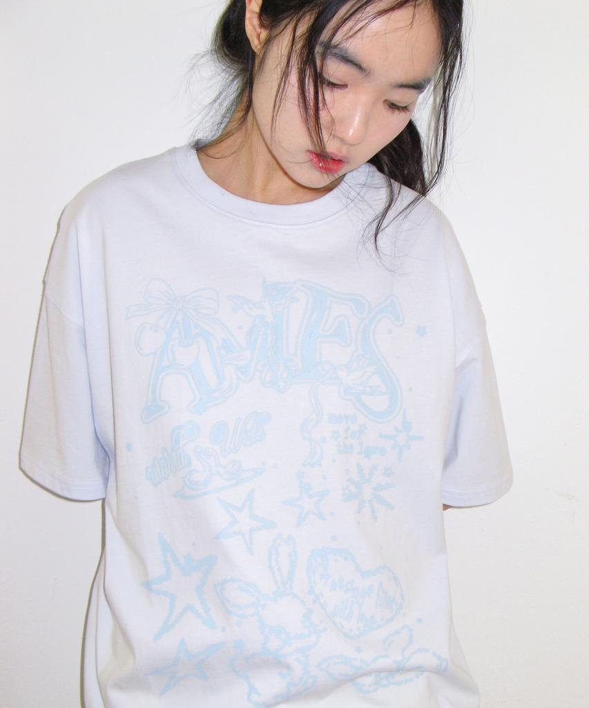 AMES-WORLDWIDE Rabbit Art Drawing Tee Blue