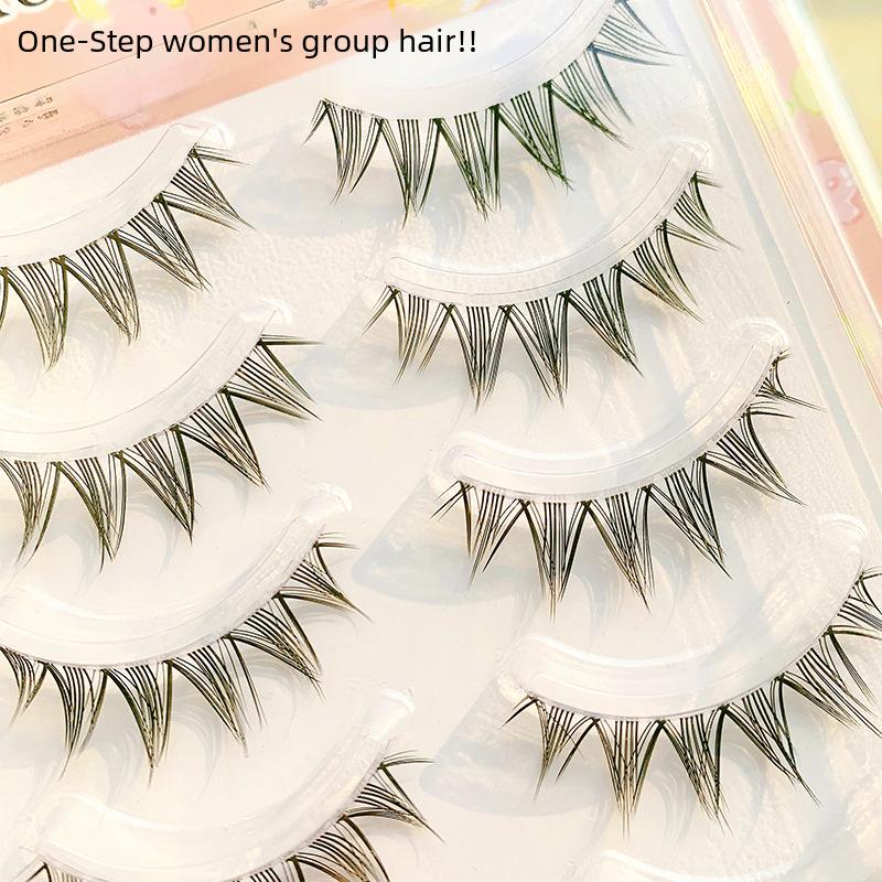 V-Shaped Natural Simulation Comic False Eyelashes - Soft, Transparent Stem, Five Pairs