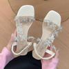 Fashion Butterfly Mary Jane Shoes Spring and Summer New Waterproof Table Transparent Crystal High Heel Thick Heel Flower Roman Women's Sandals