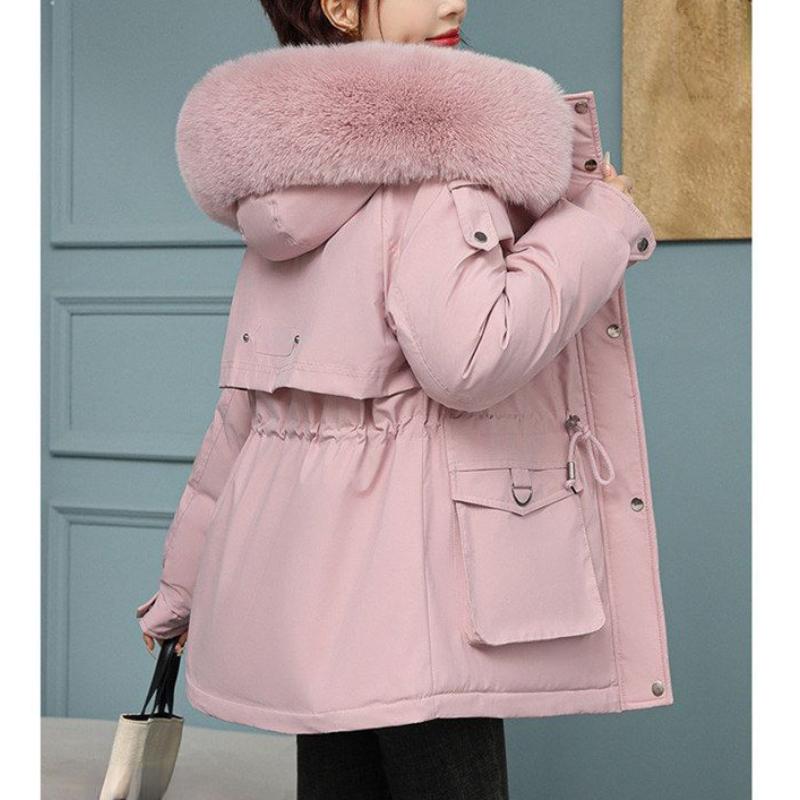 2023 New Winter Thicken Down Cotton Warm Jacket Coat Women Casual Parkas Autumn Clothes Fur Lining Loose Fashion Hooded Outwear