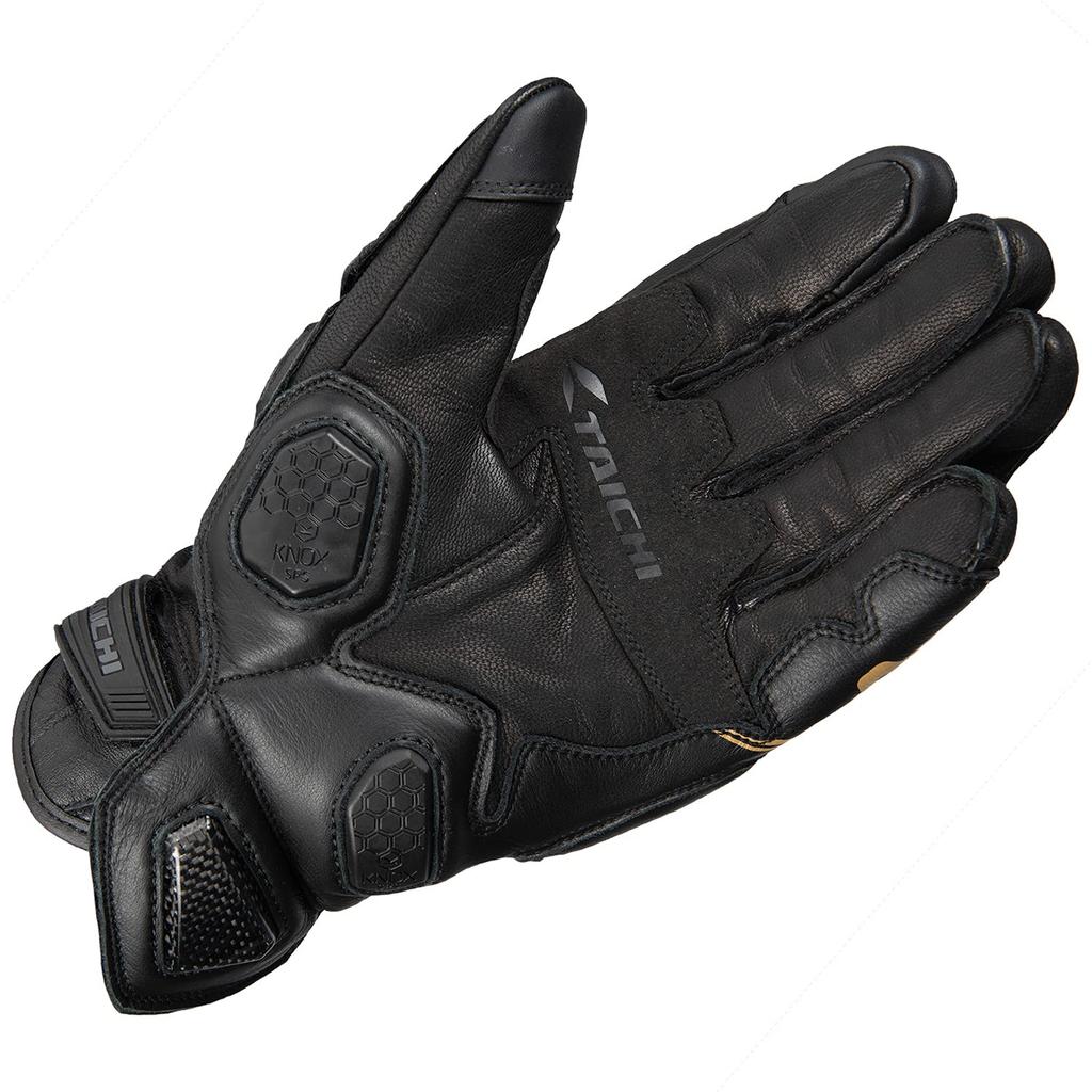 RS TAICHI Motorcycle Leather Gloves with Touchscreen Compatible and RST422 Size L All-Season Built-in Protector, BLACK/GOLD,