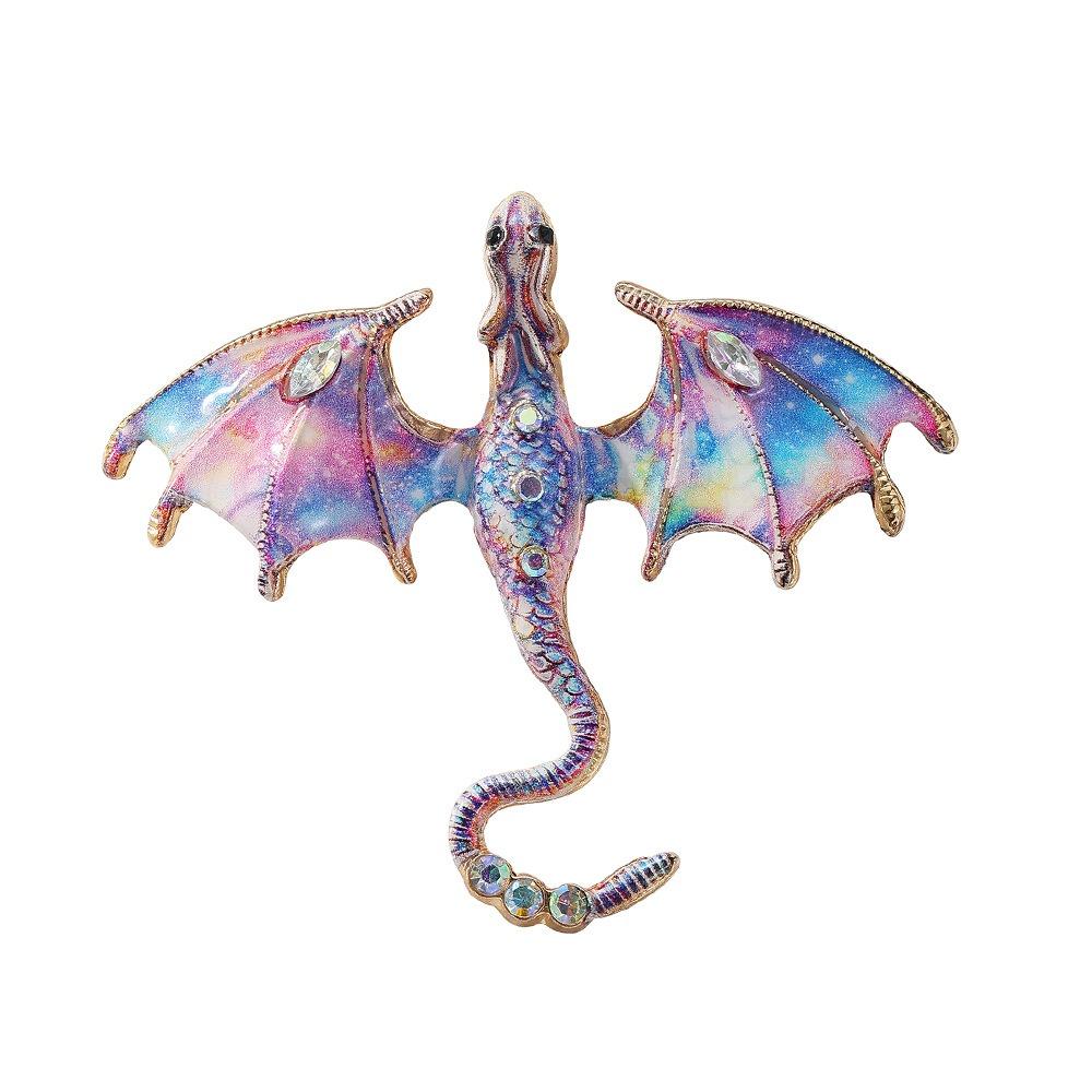 Zinc Zinc Zinc Alloy Crystal Wing Dragon Pin Colorful Rhinestone Animal Dragon Brooch  Daily Wear
