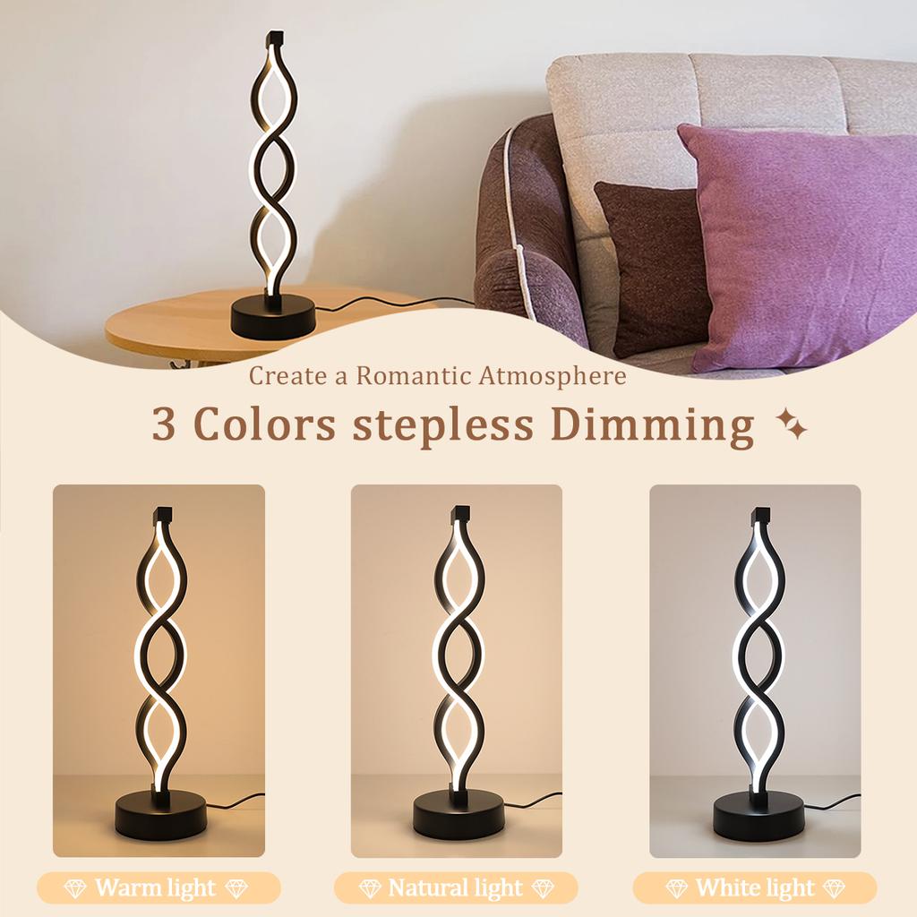 Современная спиральная светодиодная настольная лампа с кнопочным управлением, USB, трехцветный свет, подходит для прикроватной тумбочки, офиса, гостиной, украшения общежития