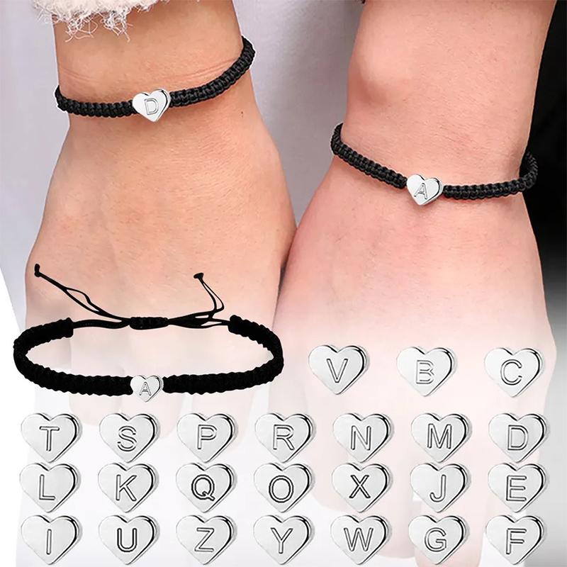 1PC Jewelry Wear-resistant 26 Letters Charm Braided Rope Unisex Bracelet Adjustable Heart Shape Couple Lover