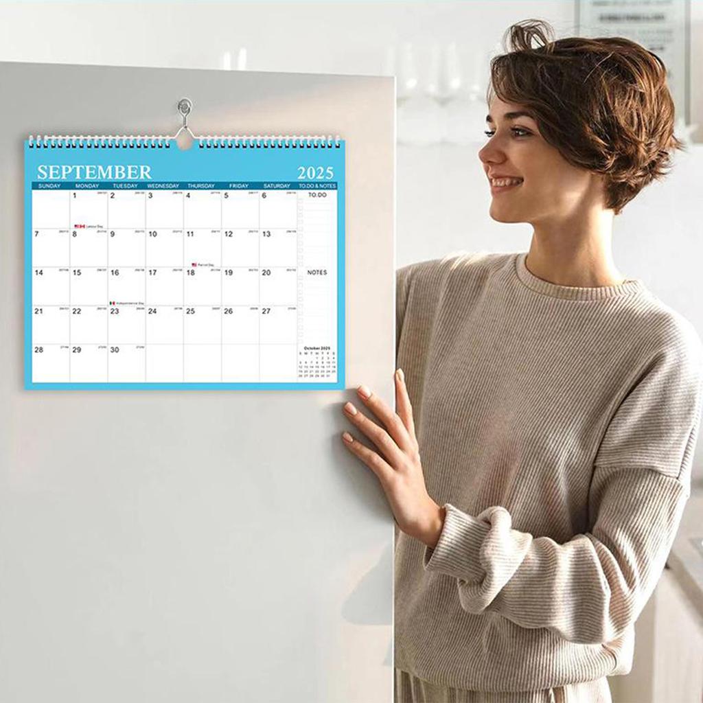 Настенный календарь 2025 года, настенный календарь на 18 месяцев с января 2025 по 2026 год, двойной переплет, большой настенный календарь с плотной бумагой, подходит для дома