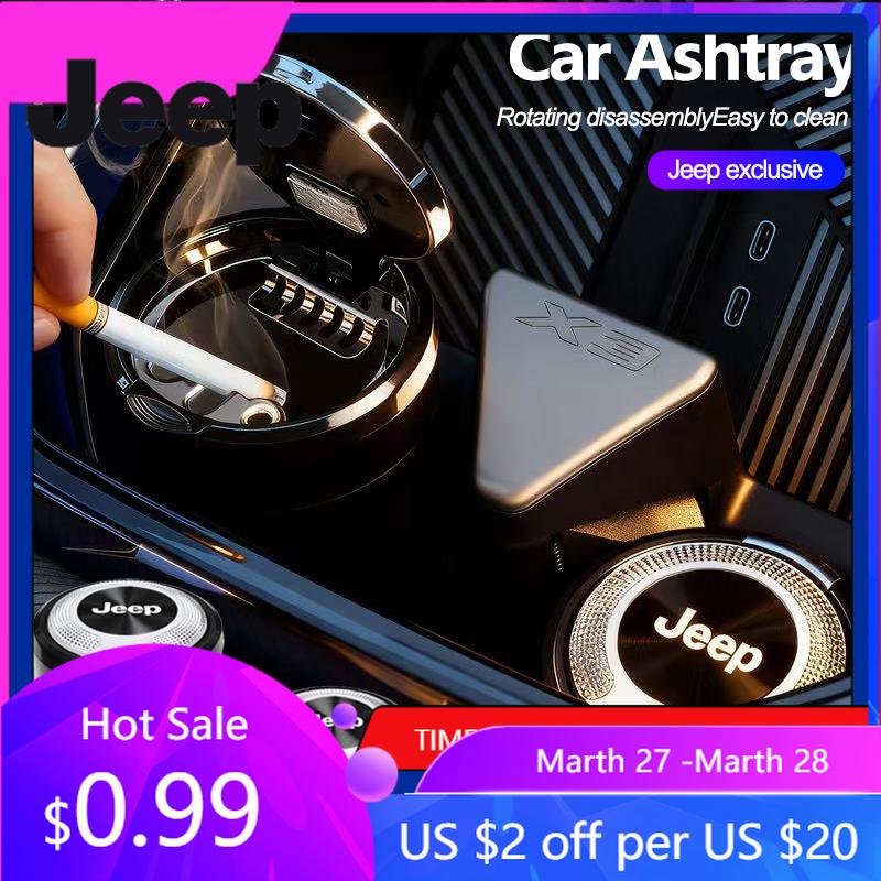For Jeep Car Ashtray Portable Detachable LED Light For Jeep Wrangler JL JK Renegade Compass Gladiator Cherokee Rubicon Willys