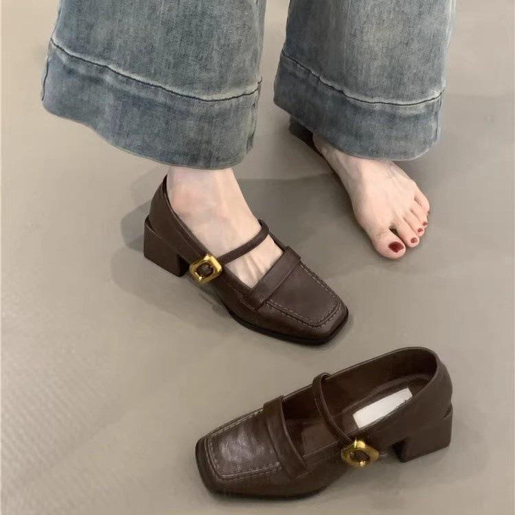 Vintage Mary Jane Shoes Women's Autumn 2024 French Temperament Elegant with Skirt Square Head Light Mouth Thick Heel Commuter Shoes