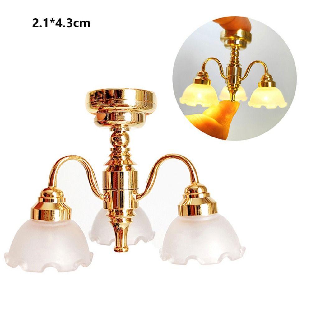Mini Miniature LED Golden Light 1:12 Home Table Lamp Model Doll House Accessories