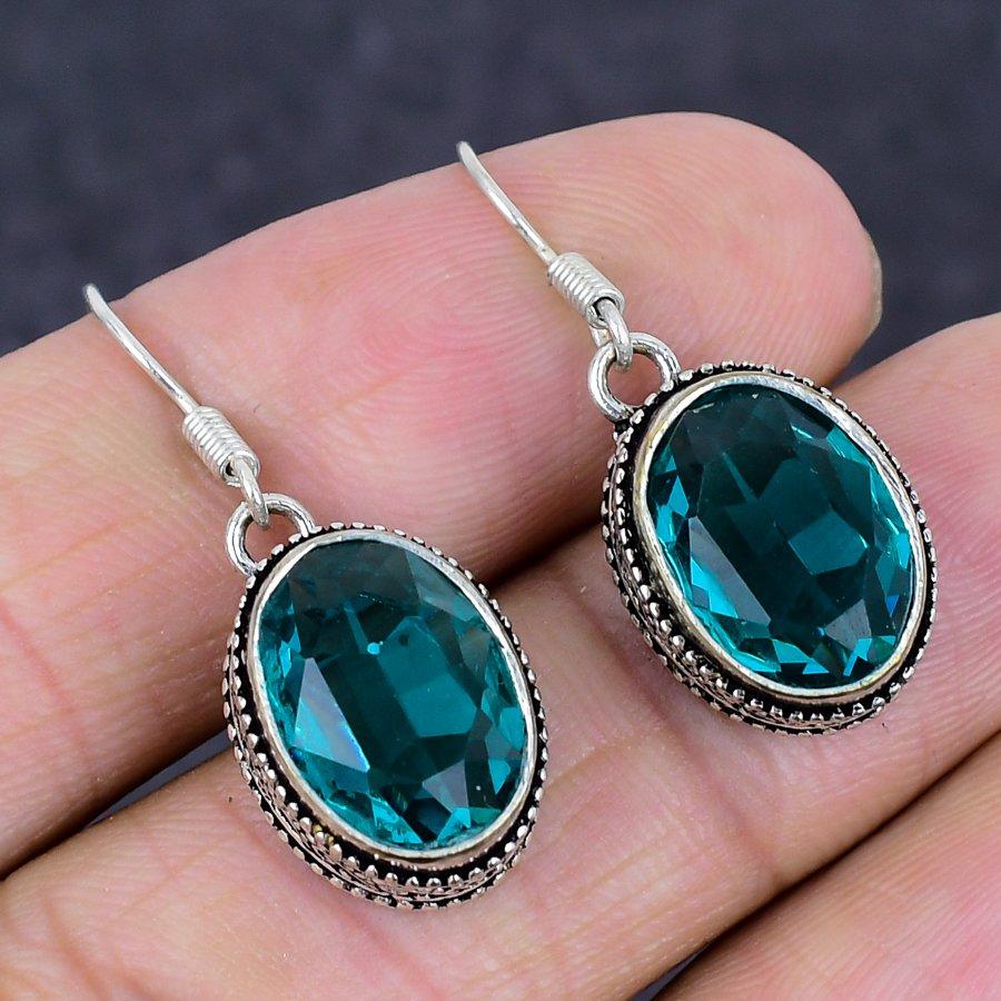 Indicolite Tourmaline Gemstone Handmade 925 Sterling Silver Earring 1.38" I9N83