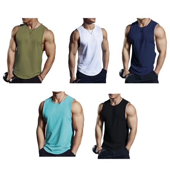 Мужской жилет с круглым вырезом без рукавов, облегающий крой, однотонный, повседневный летний топ, жилет для занятий спортом на открытом воздухе