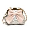 Modern Pu Leather Girls And Boys Shoulder Bag Featuring Adorable Bow And Checkered Pattern