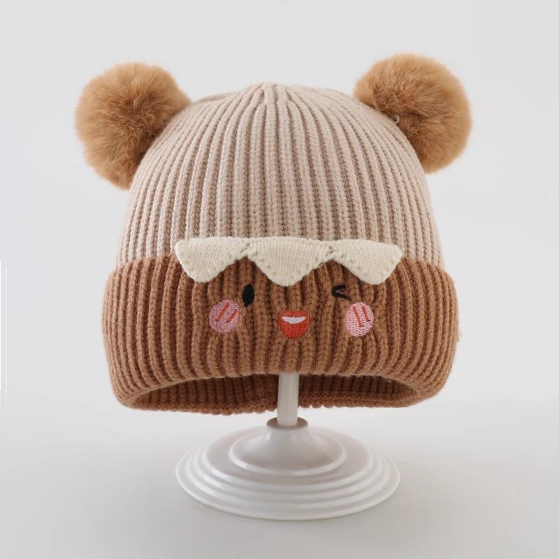 Baby hat autumn and winter cute hairball pullover hat infant thickened warm ear protector knitted wool hat