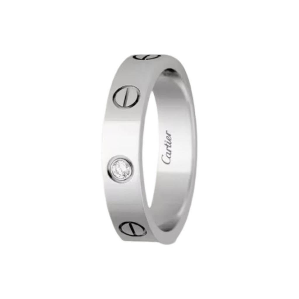 Cartier Серия Любовь Классическое Винтовое Кольцо 4 мм 18 Карат Золото Алмаз Унисекс кольца Белое Золото B4050500