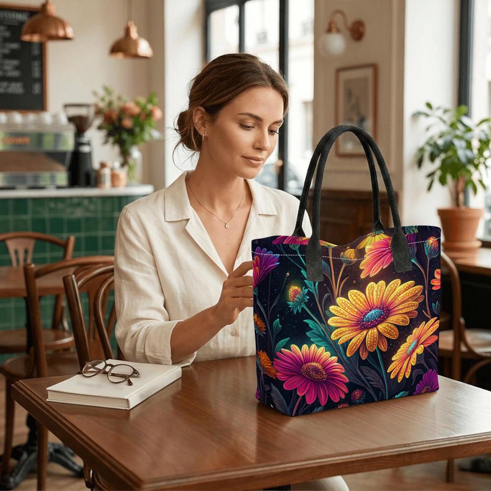 Vibrant Floral Printed Tote Bag Casual Large Capacity Daily Commuter Handbag for Women Stylish Lightweight Shopping Shoulder Bag
