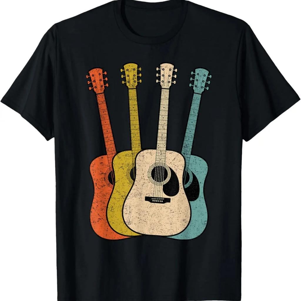 Ретро Акустическая Гитара Винтажный Гитарист Крутая Музыка Графическая Футболка
