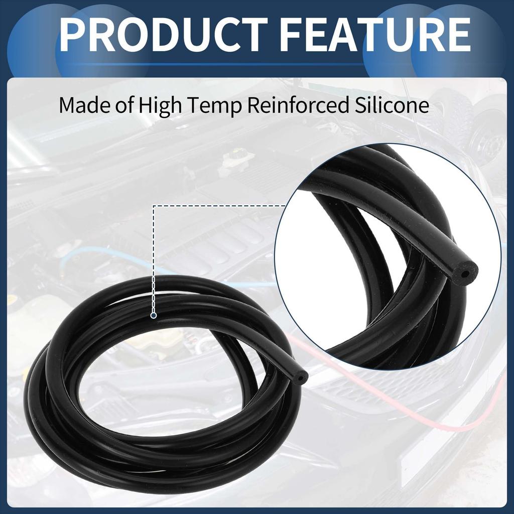 INFINAUTO Engine Silicone Vacuum Tube Hose 5FT 1/16" 2mm ID 2.5mm Thickness Vehicle Vacuum Line Silicone Black High Temperature