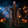 Skeleton Reaper Garden Statue Halloween Scary Animatronics Witch Decoration, Sound Activated Standing with Creepy Portable Foldable Holiday