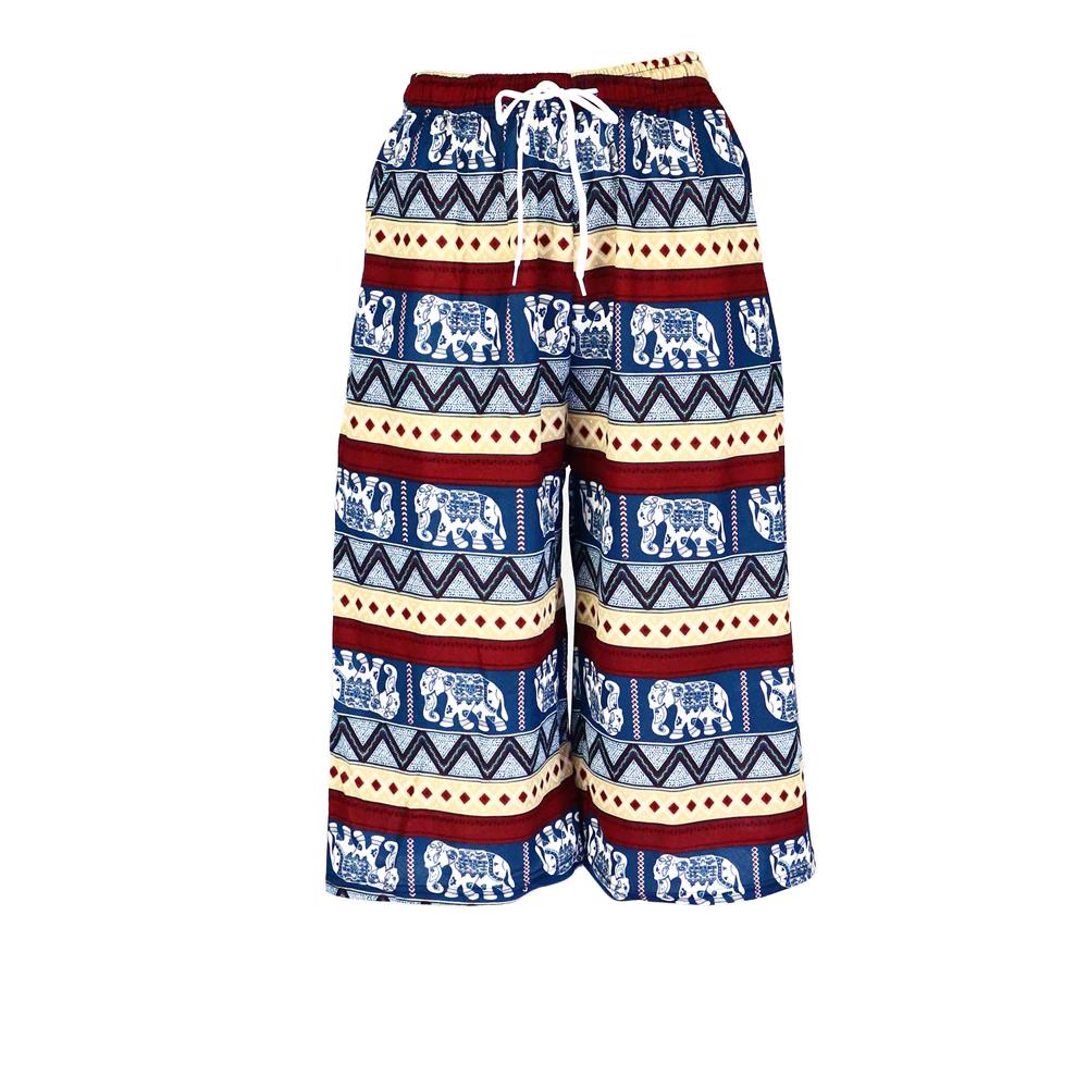 Капри Слоны Укороченные Брюки Регулируемый Эластичный Пояс Веревка Свободные Штанины Женские Мужские Унисекс Принт Таиланд Повседневная Уличная Одежда Пляжная Бохо Ретро Винтаж