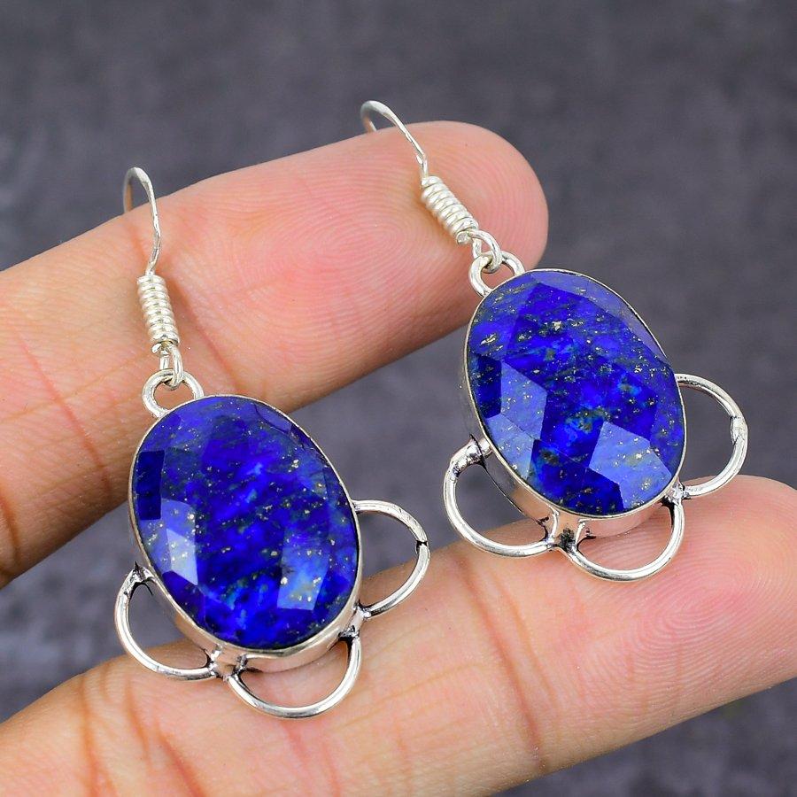 Sapphire Natural Gemstone Handmade 925 Sterling Silver Earring 1.69" B0y45