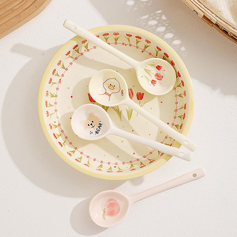 Керамическая ложка для супа, ложка для круп, милая бытовая посуда, расписанная кофейная ложка, ложка для варенья, подарочная ложка для десерта, кухонная утварь