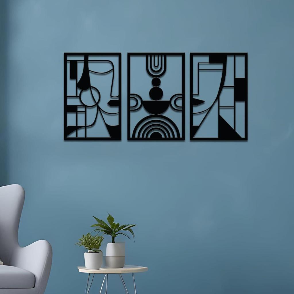 Pre-Laminated Pine Wood Human Face Wall Art | Laser Cut Precision | For Home Décor | For Gifting (Set of 3)