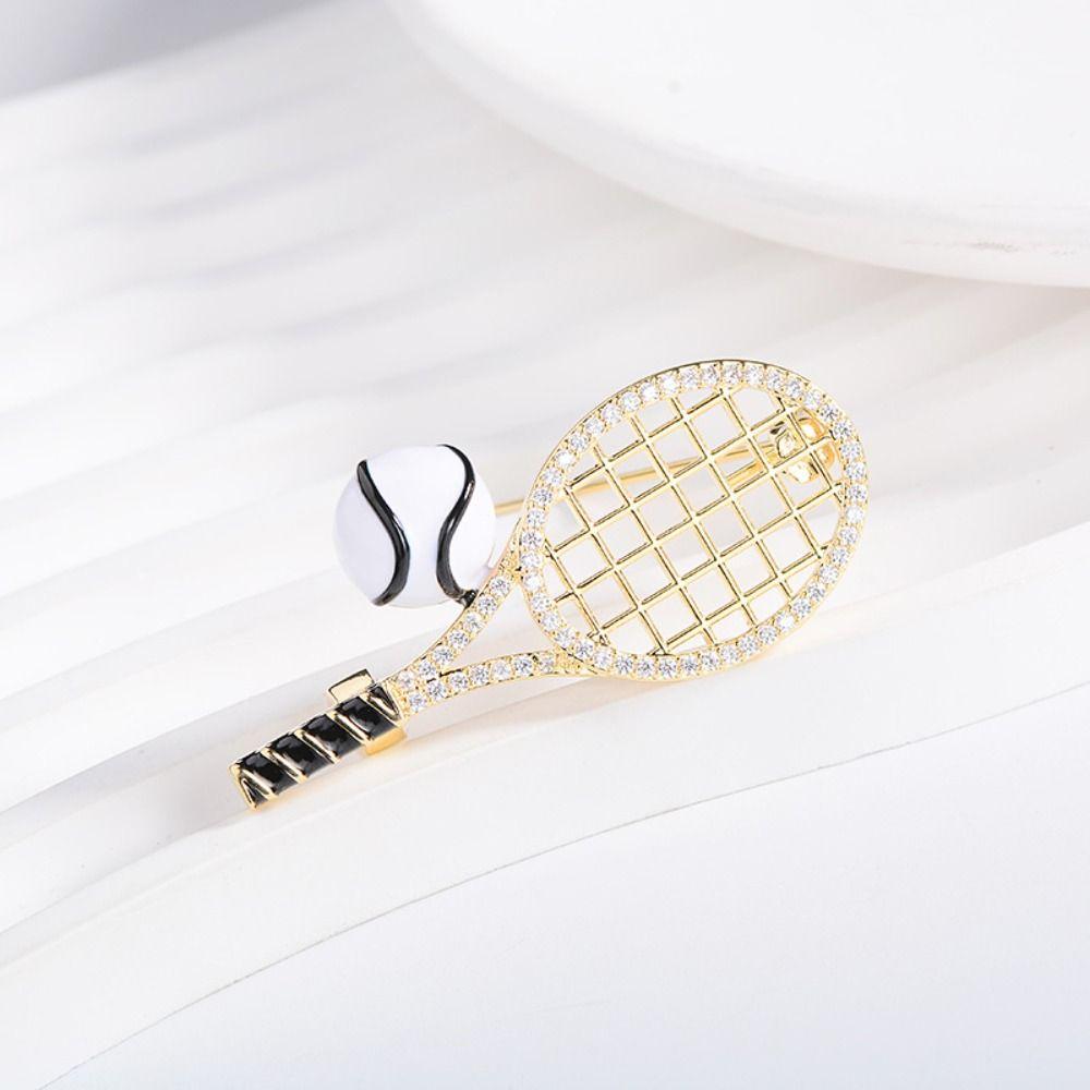 Цинковый Сплав Цинка Эмаль Металл Прищепка для Одежды Стразы Золотая Брошь Уникальная Брошь в Виде Теннисной Ракетки Повседневная