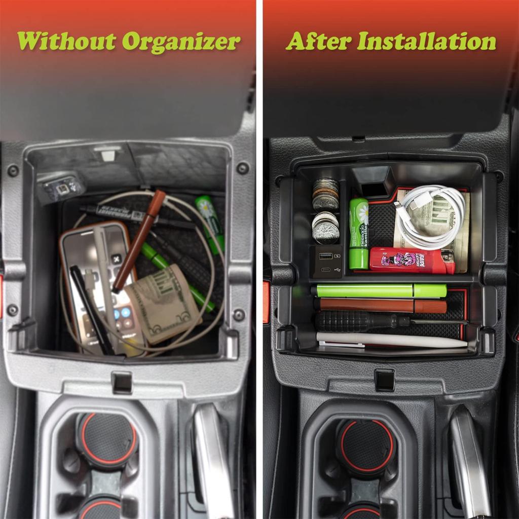 DrCarNow Органайзер на центральную консоль с USB-портом для зарядки, вставка в подлокотник, аксессуары