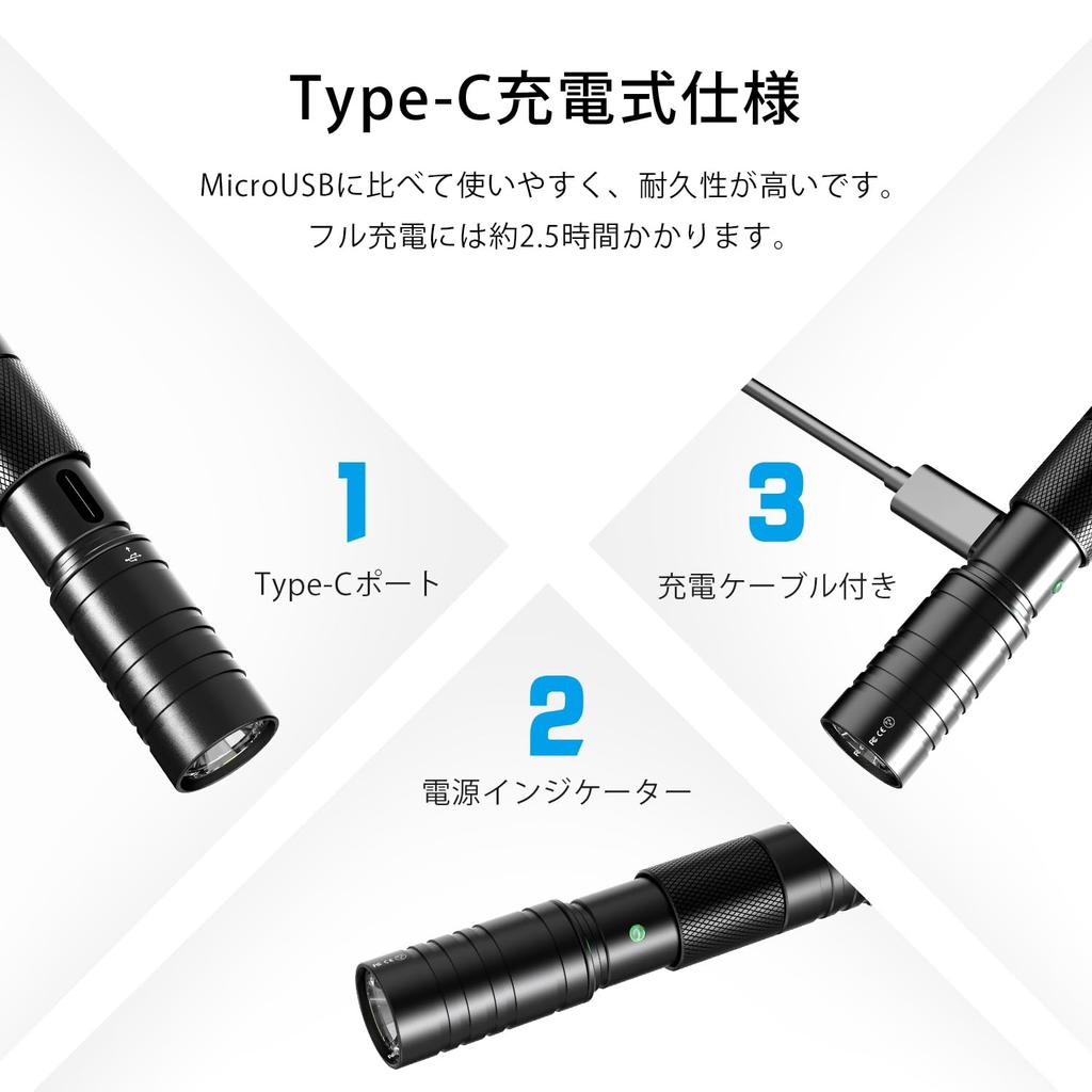 AUCLAYTEC Rechargeable Penlight of LED Mini 360 3 Dimmable IPX5 Aluminum Alloy Zoom for Car Disaster Outdoor Camping (Set 2) Flashlight, Handheld,