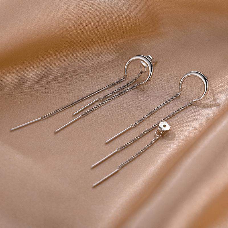 Серебристые серьги-цепочки в форме луны и полумесяца для женщин, длинные серьги с кисточками, висящие сзади, два украшения для ушей