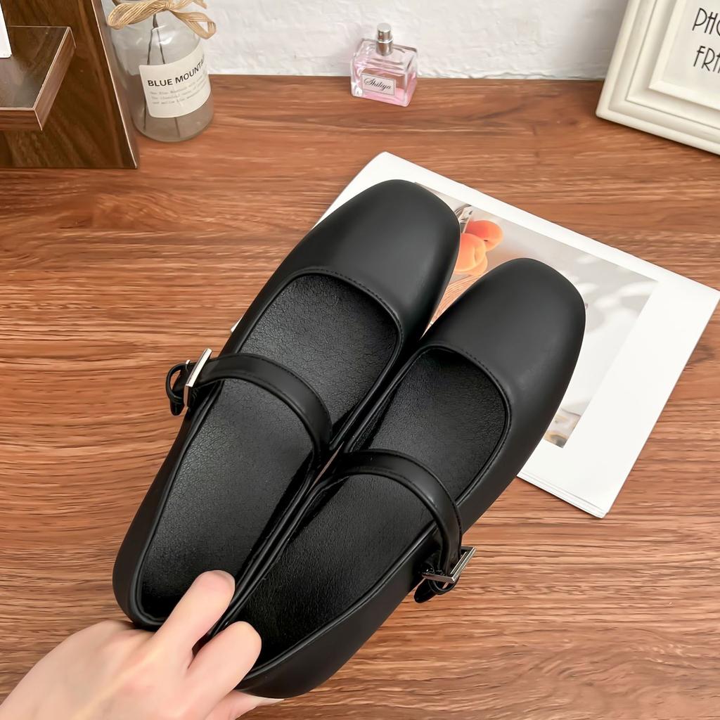 Grape Mother Spring New Flat-soled Single Shoes Women's 2025 Korean Version Inner Height Increase Soft Leather Shallow Mouth Women's Shoes Flat-soled