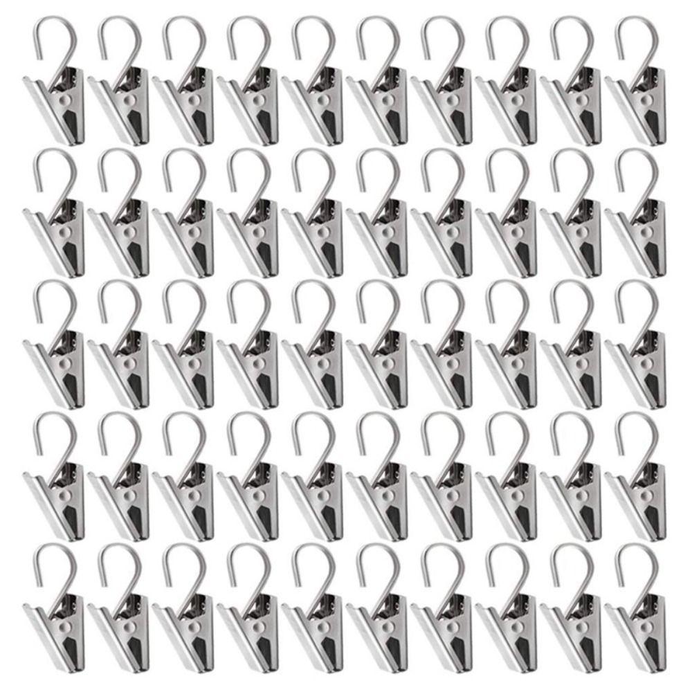 50 Pcs Sturdy Stainless Steel Curtain Clips Durable Curtain Hook Clips Iron Drapery Hook Home