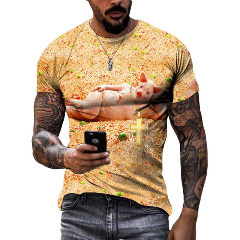Летние футболки с забавным 3D рисунком свиньи, модные мужские уличные футболки в стиле хип-хоп с индивидуальным принтом, повседневные футболки с круглым вырезом и коротким рукавом