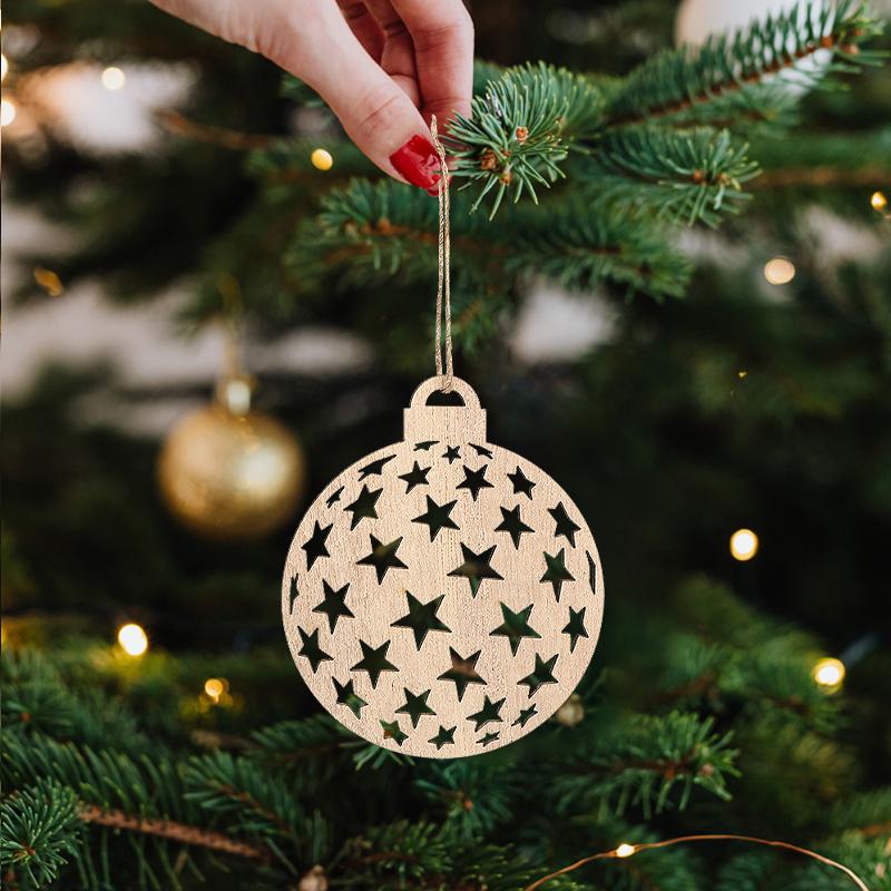8/10Pcs Wooden Christmas Ornaments Snowflake Xmas Tree Hanging Balls Pendant with Rope DIY Unfinished Wood Craft Home Decoration