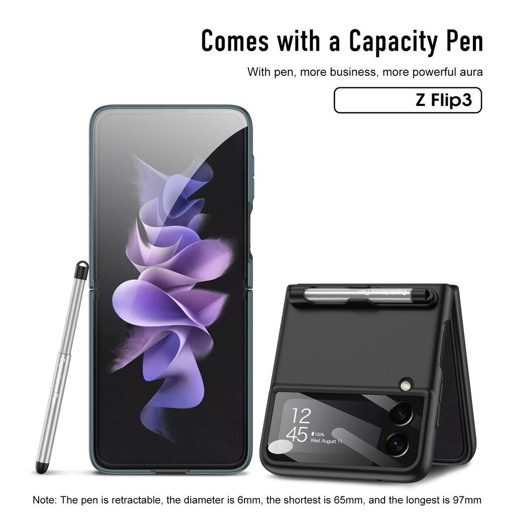 With Pen Slim Fashion Phone Case For Samsung Galaxy Z Flip3 5g Flip 3 Lens Glass Protector Cover For Samsung Z Flip 3 Cases