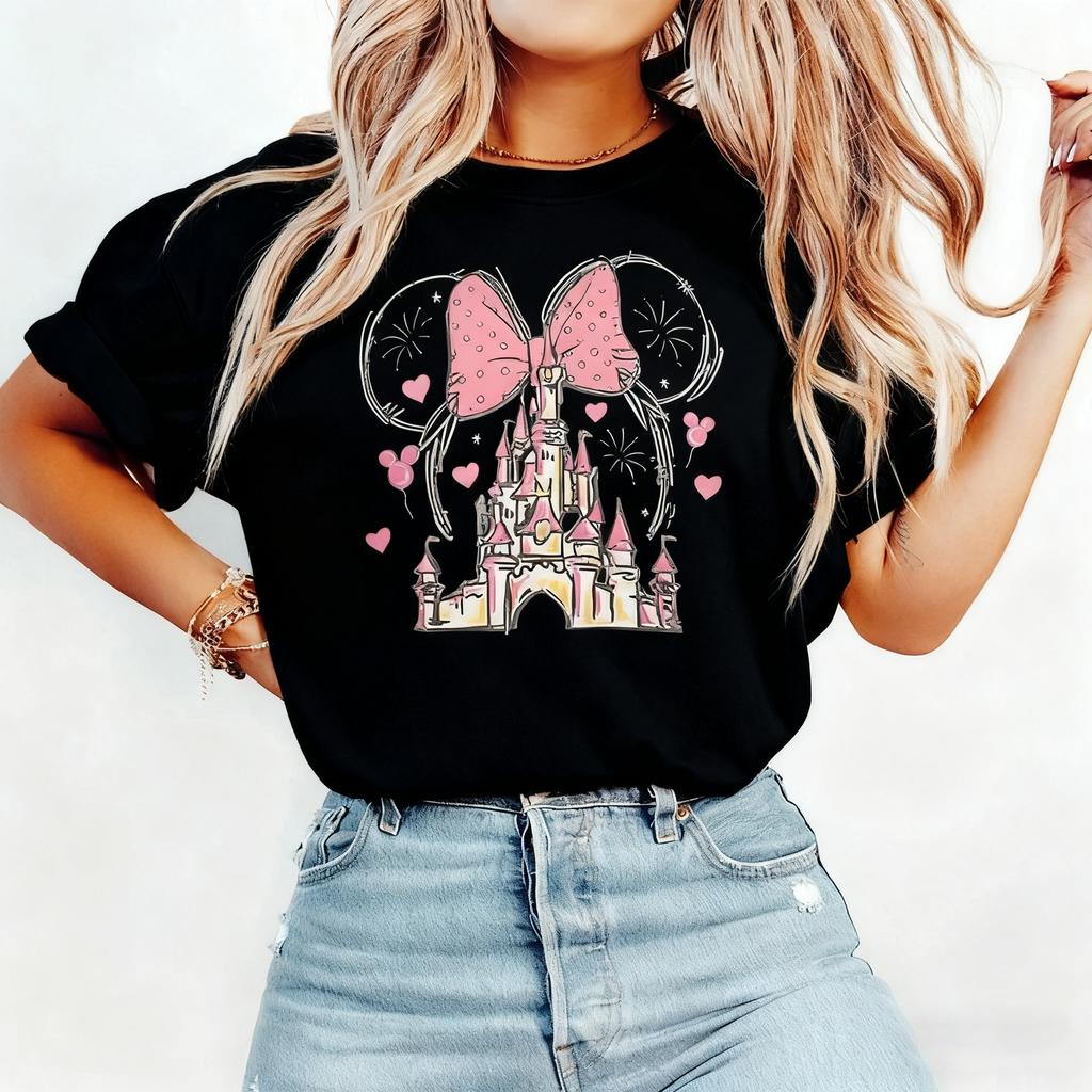 Mouse Castle Shirt Magic Kingdom Family Printed Womens Short Sleeve TShirt American Vintage Fashion Streetwear Cotton