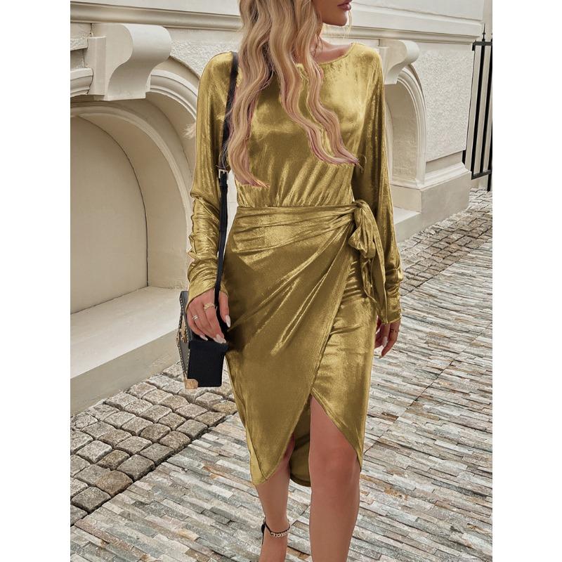 Женское платье со шнуровкой на талии, с длинными рукавами, вечернее