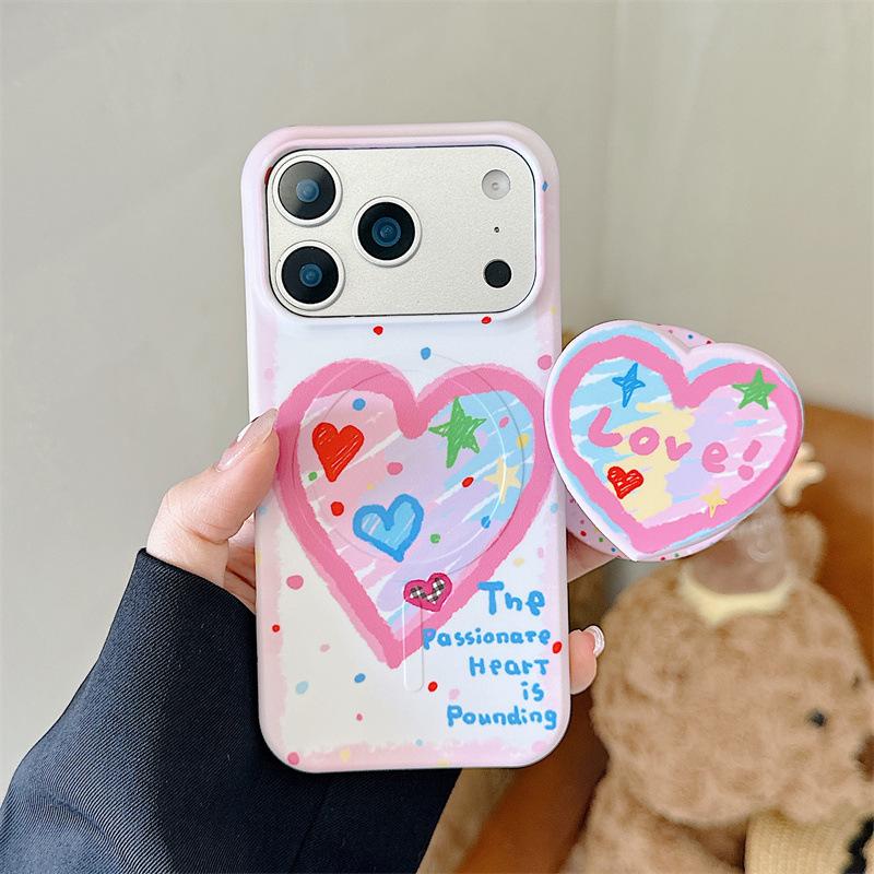 Магнитный чехол-подставка с граффити-сердцем и щенком для iPhone 17/16 Pro Max/15 Pro