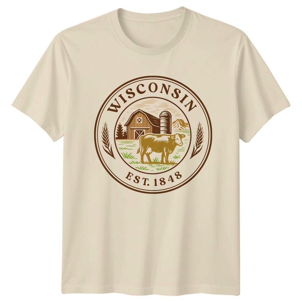 Wisconsin Est 1848 Farm Design TShirt State Seal Dairy Farm Gift For Him And Her