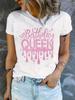 Trendy Women's White T-Shirt Featuring a Variety of Distinctive Designs, Round Neck, Short Sleeves