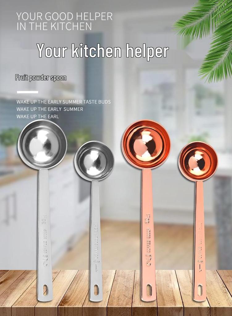 Stainless Steel Long Handle Measuring Spoon Set: 30ml Coffee, 15ml Milk/Fruit Powder - Perfect Baking Tool