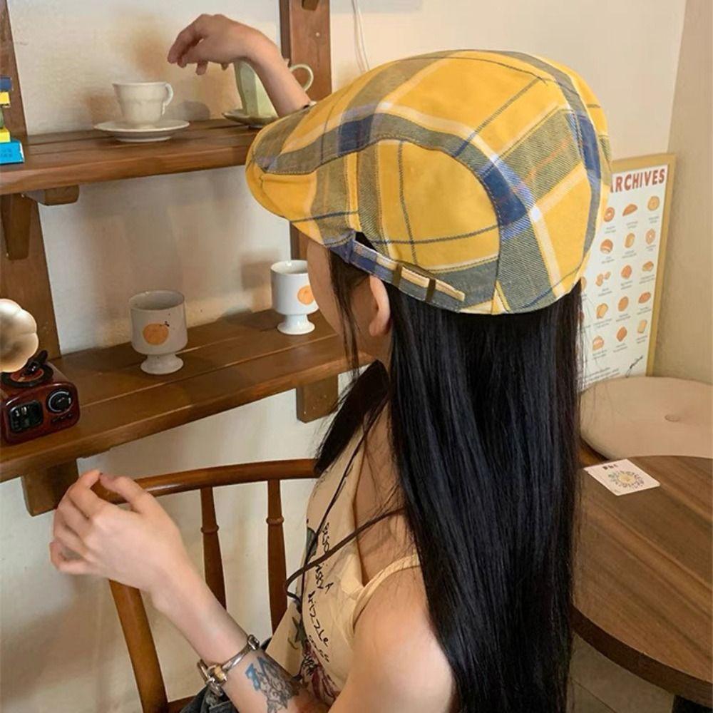 Клетчатые кепки газетчика Y2k, кепка с плоским козырьком в корейском стиле, повседневные клетчатые береты, шляпы художника