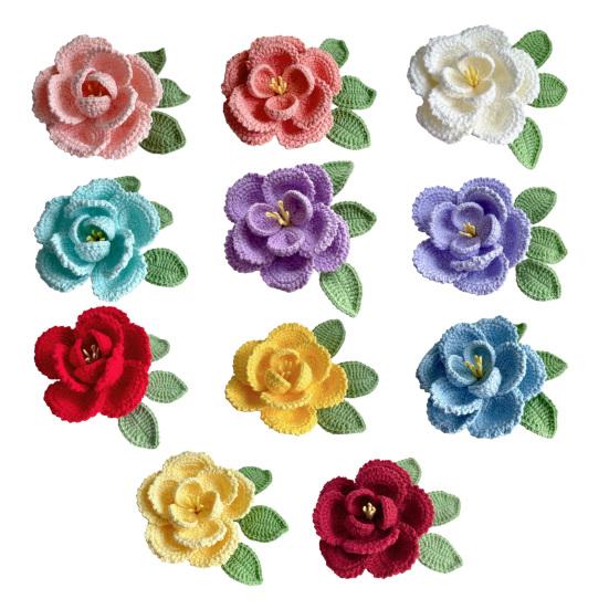 Ручная вязка крючком Цветок пиона Вязаный хлопковый букет пионов с листьями и длинным стеблем для свадебного домашнего декора Подарки на день рождения и годовщину