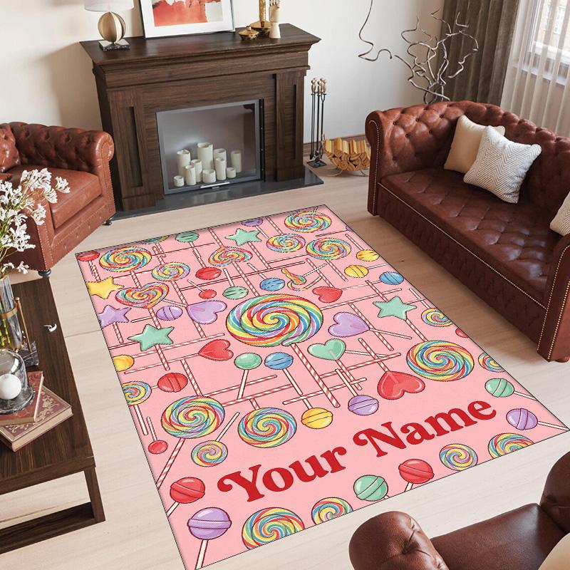 Rainbow Theme Crystal Velvet Floor Rug Personalized Custom Name Text Warm Carpet Home Decoration