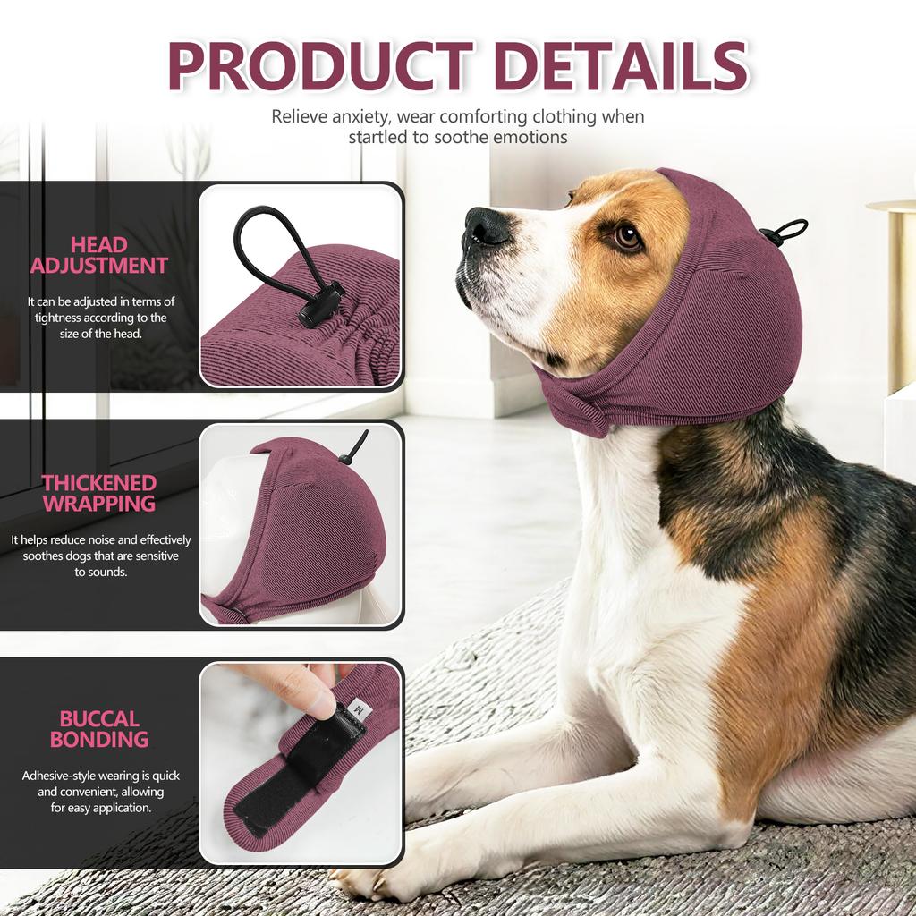 Noise Canceling Dog Calming Snood, Adjustable Anti-Anxiety Pet Ear Wrap for Thunderstorm Fireworks Stress Relief