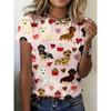 Heart Print Crew Neck T-Shirt For Women Casual Short Sleeve Leopard Love Tshirts Top Women's Ladies Valentine's Day T Shirt