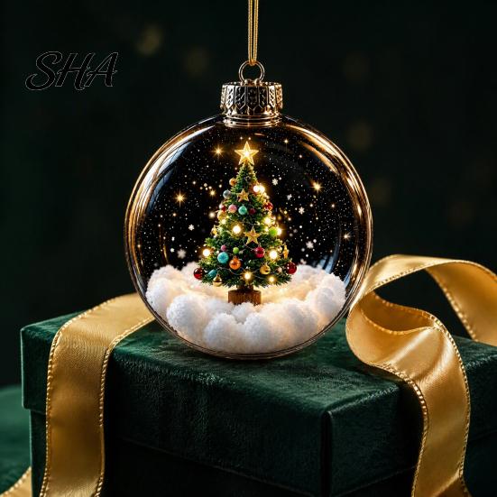 Decorative Window Light Displays Christmas Glowing Ball, Lighted Ornament with Festive Scene, LED Glass Style Acrylic Sphere Baubles Tree Hanging