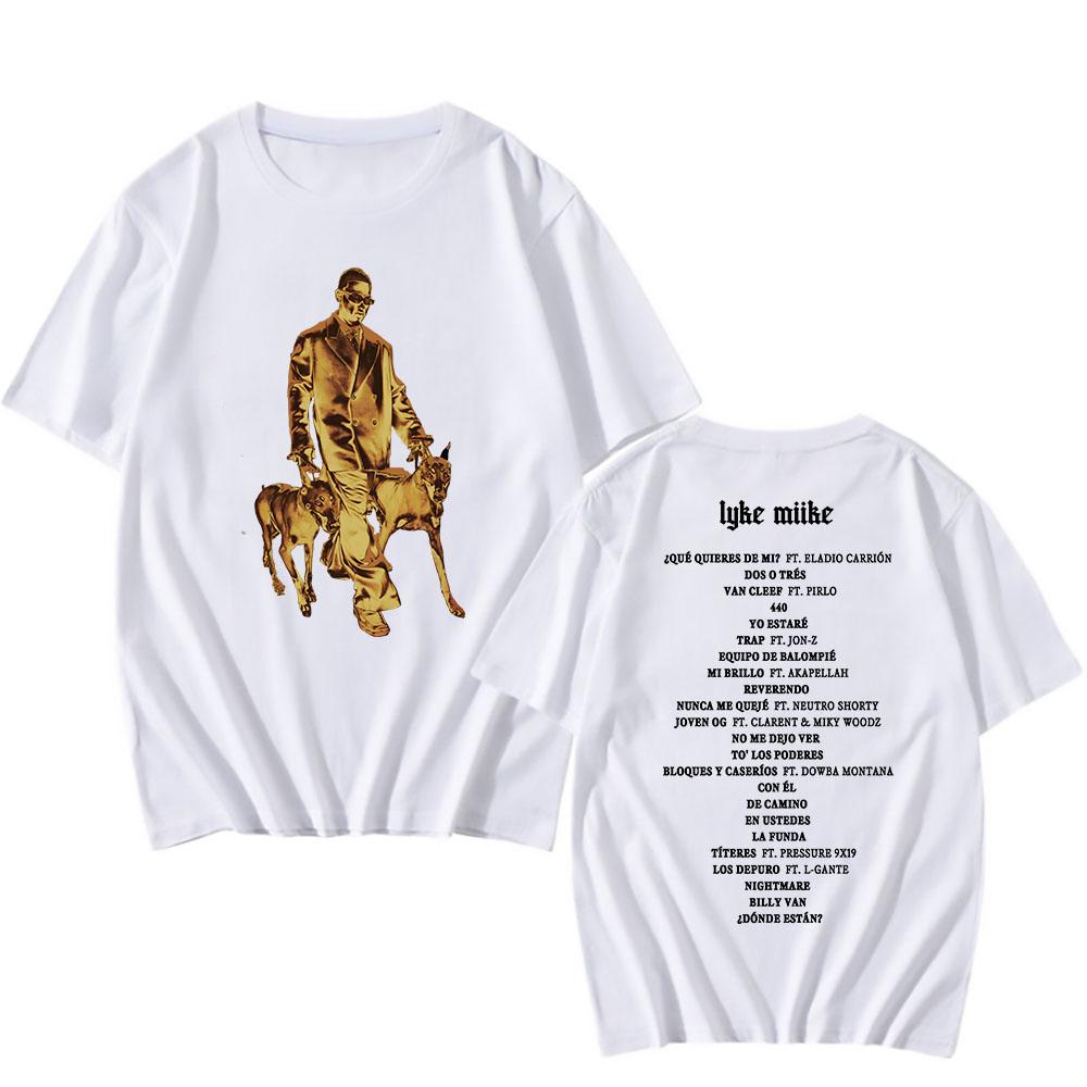 Мужские футболки Myke Towers LYKE MIIKE Альбом 2025 Футболка с коротким рукавом Хлопок Круглый вырез Футболки Хип-хоп Унисекс Уличная мужская одежда